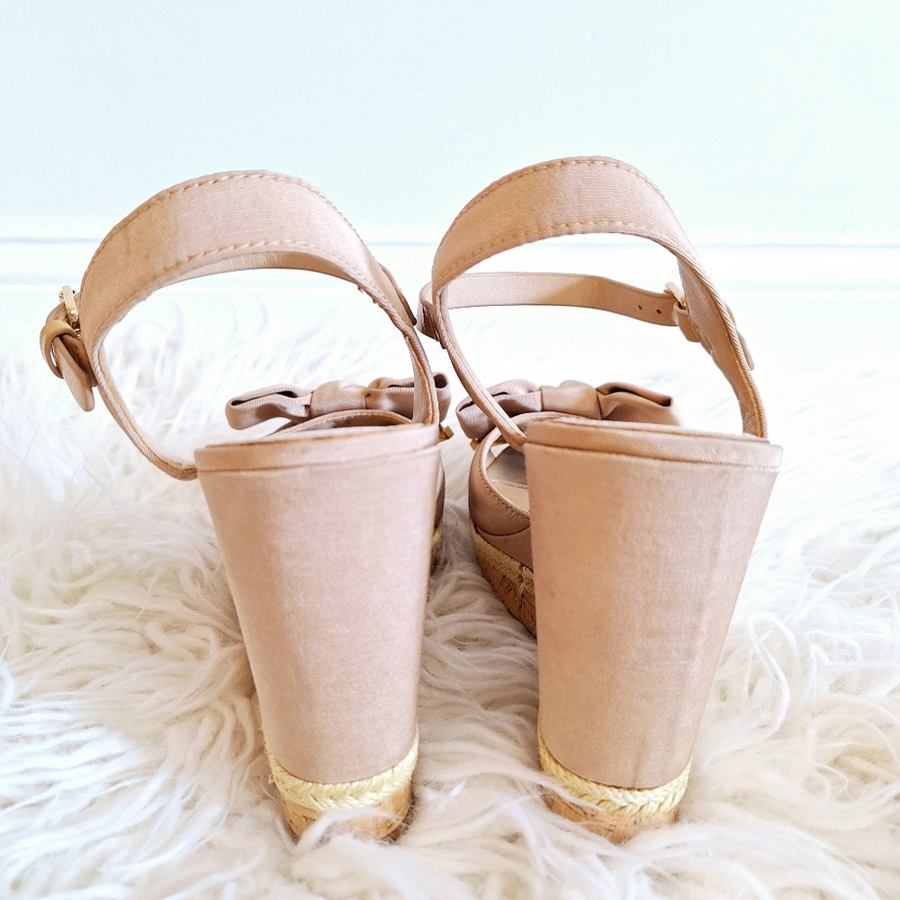 Tory Burch Beige Canvas Espadrille Wedge Ankle Strap Sandals - 9.5 - Picture 7 of 11